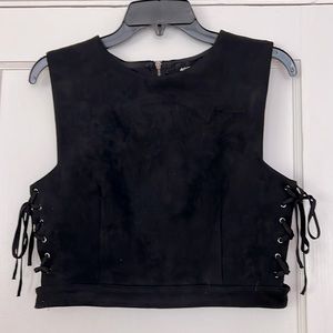 Topshop Black Cropped Top with Lace Up Sides